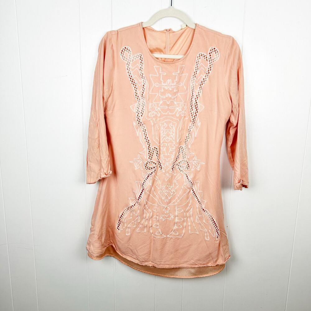 Gianna Bini Peach Embroidered Mini Dress Large